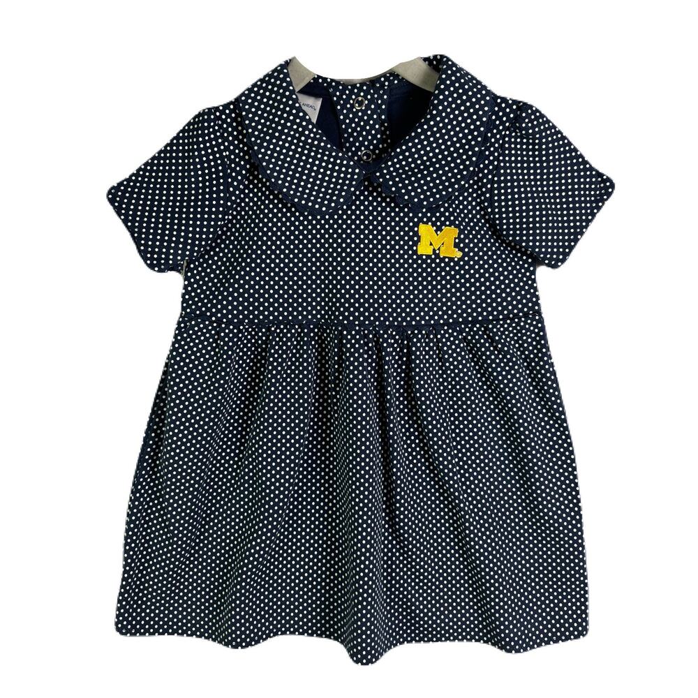 TWO FEET AHEAD Michigan Wolverines Toddler Girls Navy Polka Dot Dress 3T - Picture 3 of 9